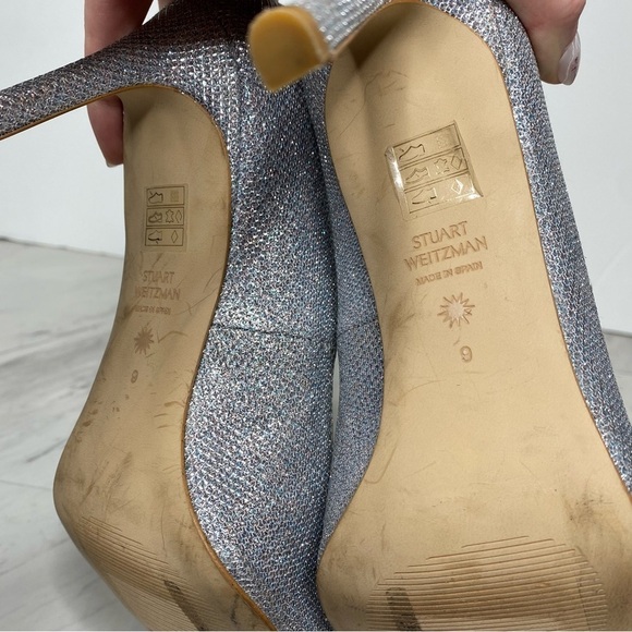 Stuart Weitzman Leigh 75 Sliver Sparkle Pump 9B - Picture 11 of 14